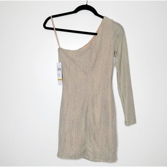 Jump Apparel Juniors Sparkle One Shoulder Ruched Mini Dress Womens Nude Small - Picture 4 of 6